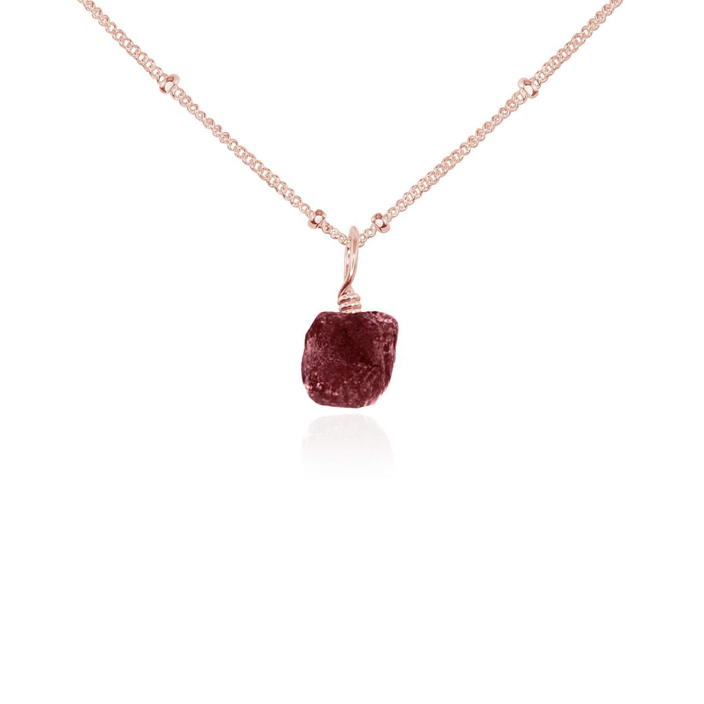 Raw Earth Red Ruby Natural Crystal Pendant Necklace - Raw Earth Red Ruby Natural Crystal Pendant Necklace - 14k Rose Gold Fill / Satellite - Luna Tide Handmade Crystal Jewellery
