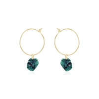 Raw Nugget Hoop Earrings - Emerald - 14K Gold Fill - Luna Tide Handmade Jewellery