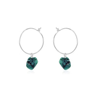 Raw Nugget Hoop Earrings - Emerald - Sterling Silver - Luna Tide Handmade Jewellery