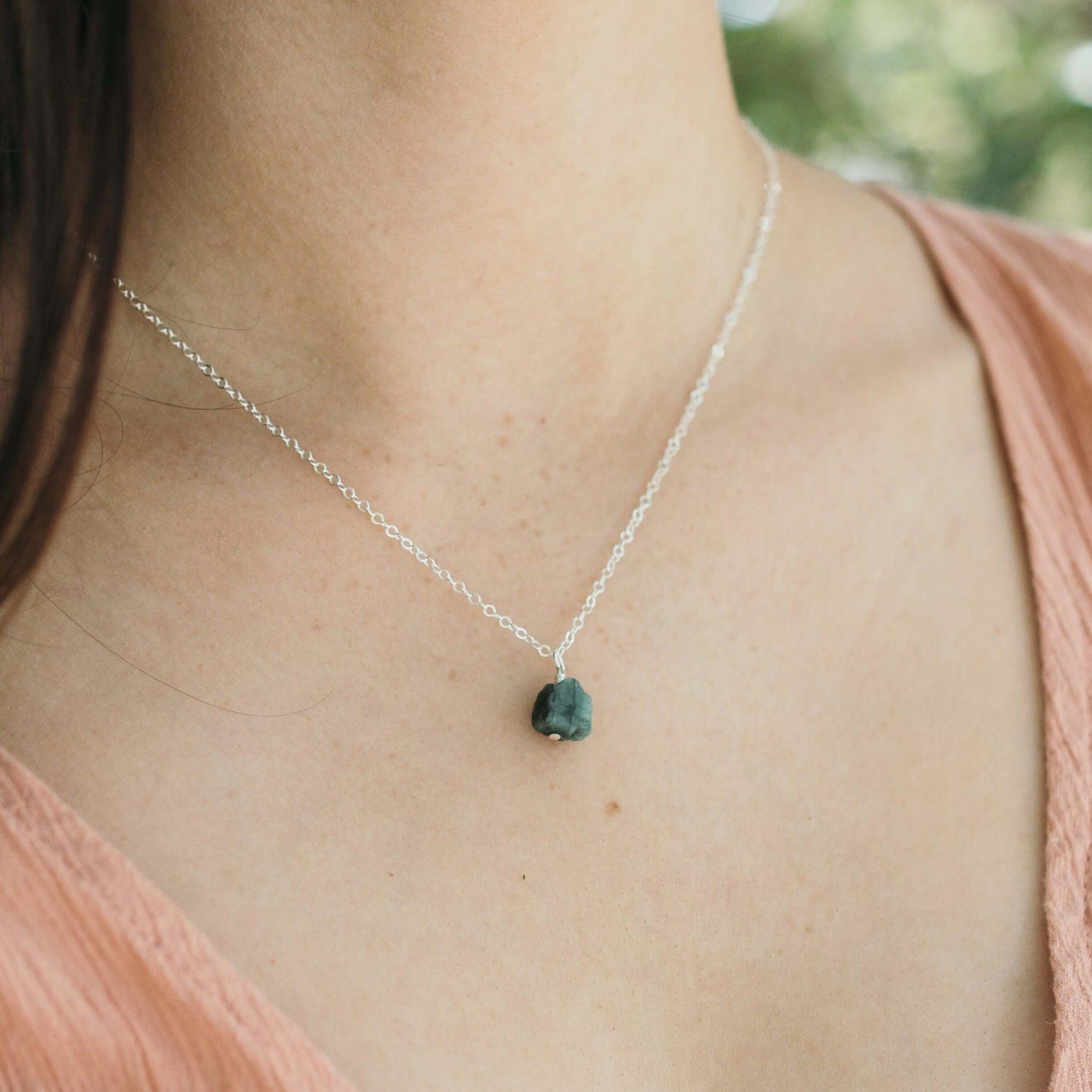 Raw Emerald Natural Crystal Pendant Necklace - Raw Emerald Natural Crystal Pendant Necklace - 14k Gold Fill / Satellite - Luna Tide Handmade Crystal Jewellery