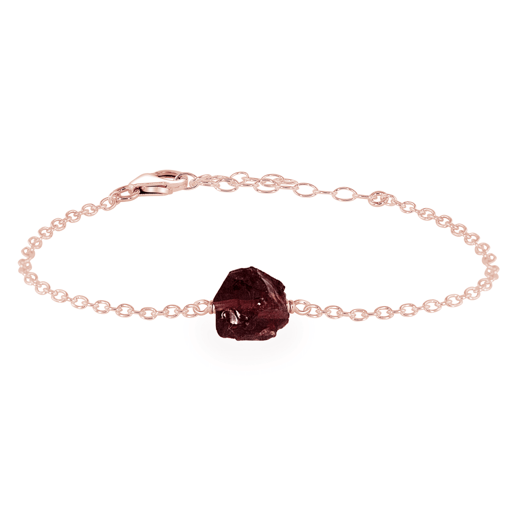 Raw Garnet Crystal Nugget Bracelet - Raw Garnet Crystal Nugget Bracelet - 14k Rose Gold Fill - Luna Tide Handmade Crystal Jewellery