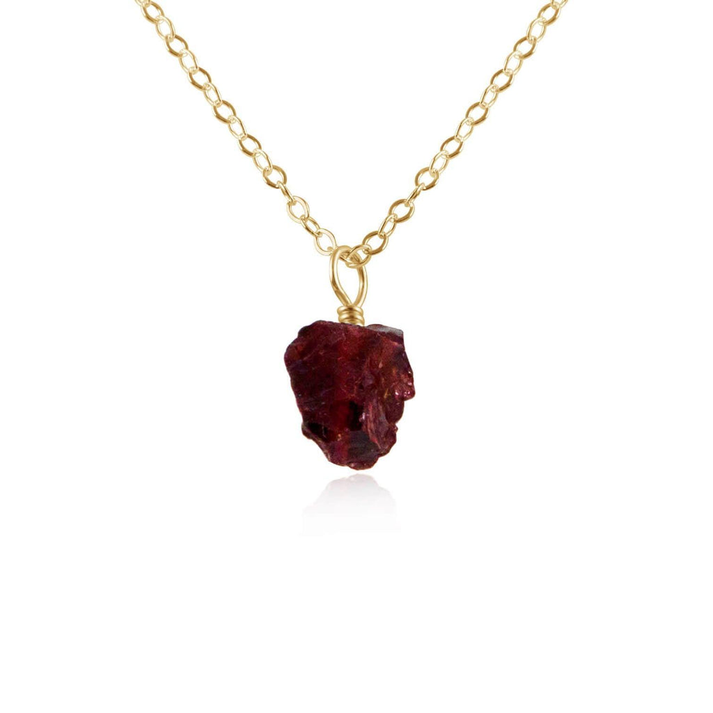 Raw Garnet Natural Crystal Pendant Necklace - Raw Garnet Natural Crystal Pendant Necklace - 14k Gold Fill / Cable - Luna Tide Handmade Crystal Jewellery