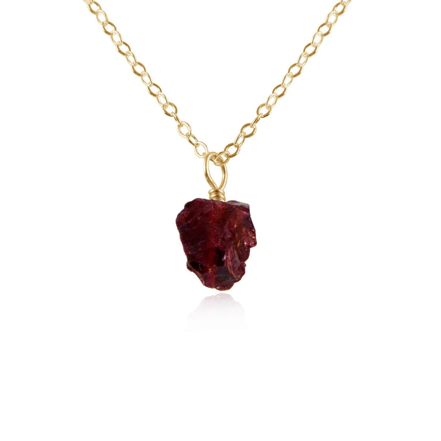 Raw Garnet Natural Crystal Pendant Necklace - Raw Garnet Natural Crystal Pendant Necklace - 14k Gold Fill / Cable - Luna Tide Handmade Crystal Jewellery