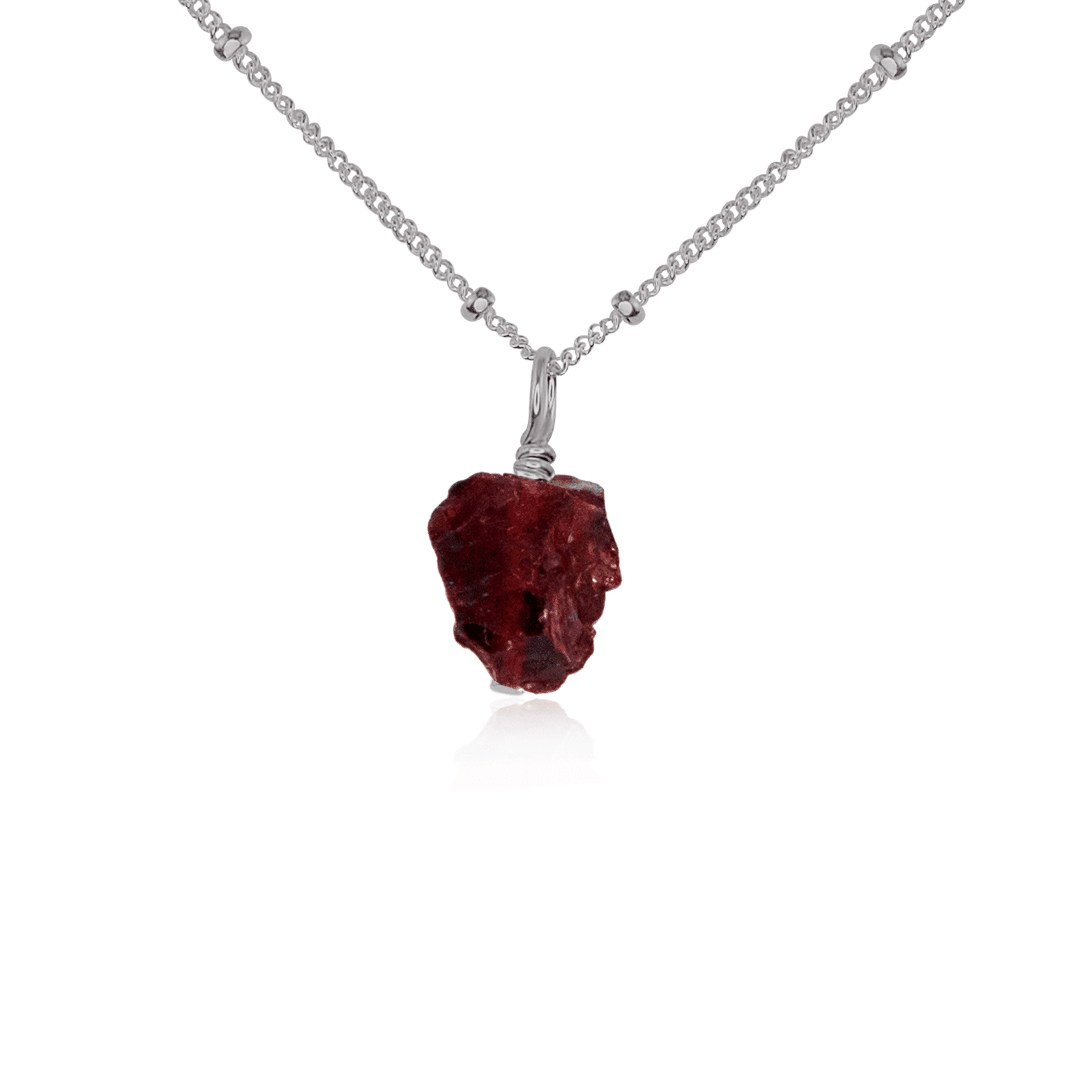 Raw Garnet Natural Crystal Pendant Necklace - Raw Garnet Natural Crystal Pendant Necklace - Stainless Steel / Satellite - Luna Tide Handmade Crystal Jewellery
