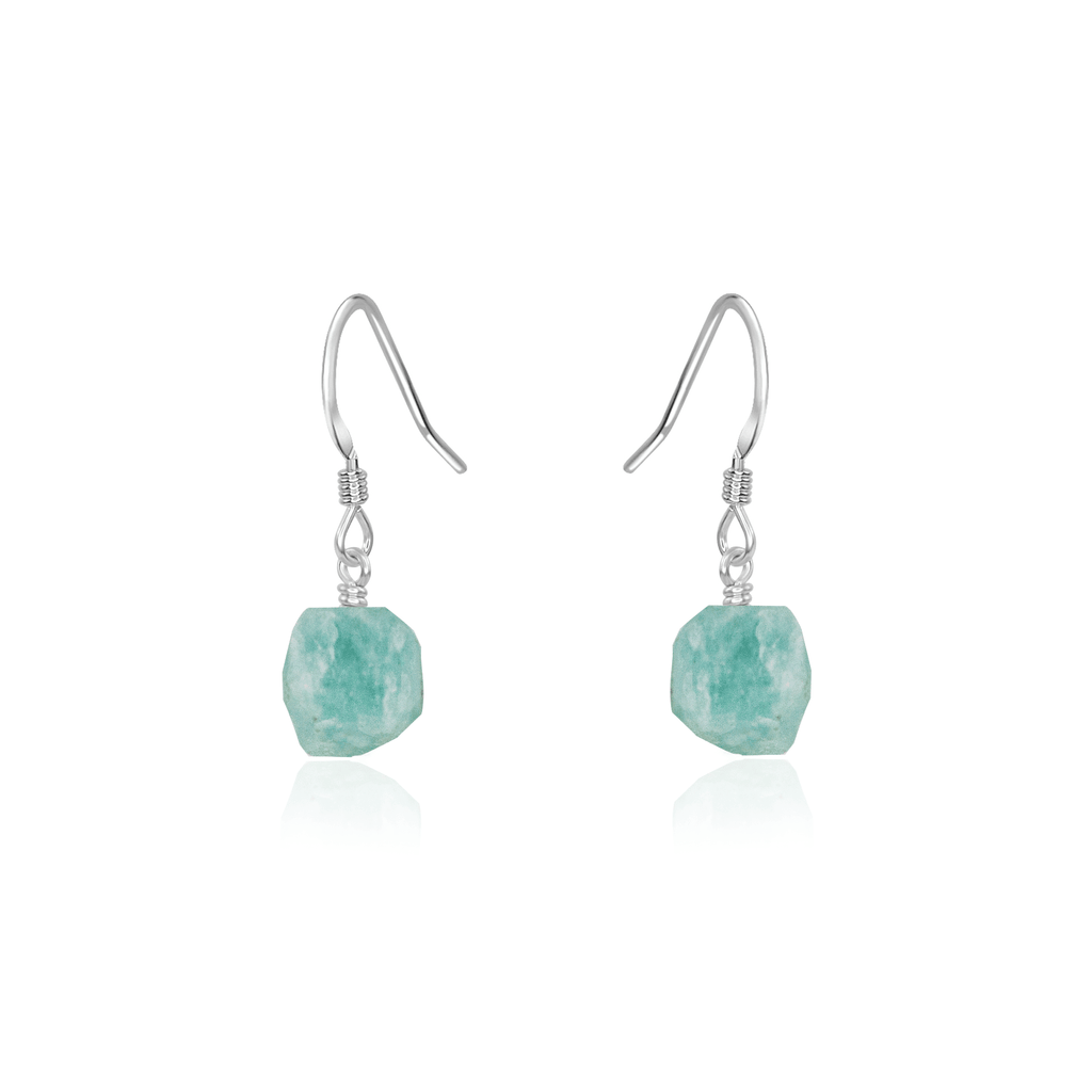 Raw Green Amazonite Crystal Dangle Drop Earrings - Raw Green Amazonite Crystal Dangle Drop Earrings - Sterling Silver - Luna Tide Handmade Crystal Jewellery