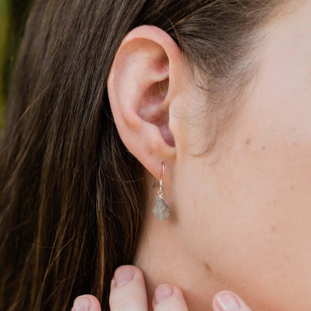 Raw Grey Labradorite Crystal Dangle Drop Earrings - Raw Grey Labradorite Crystal Dangle Drop Earrings - 14k Gold Fill - Luna Tide Handmade Crystal Jewellery
