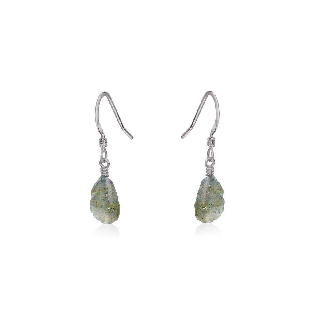 Raw Grey Labradorite Crystal Dangle Drop Earrings - Raw Grey Labradorite Crystal Dangle Drop Earrings - Stainless Steel - Luna Tide Handmade Crystal Jewellery