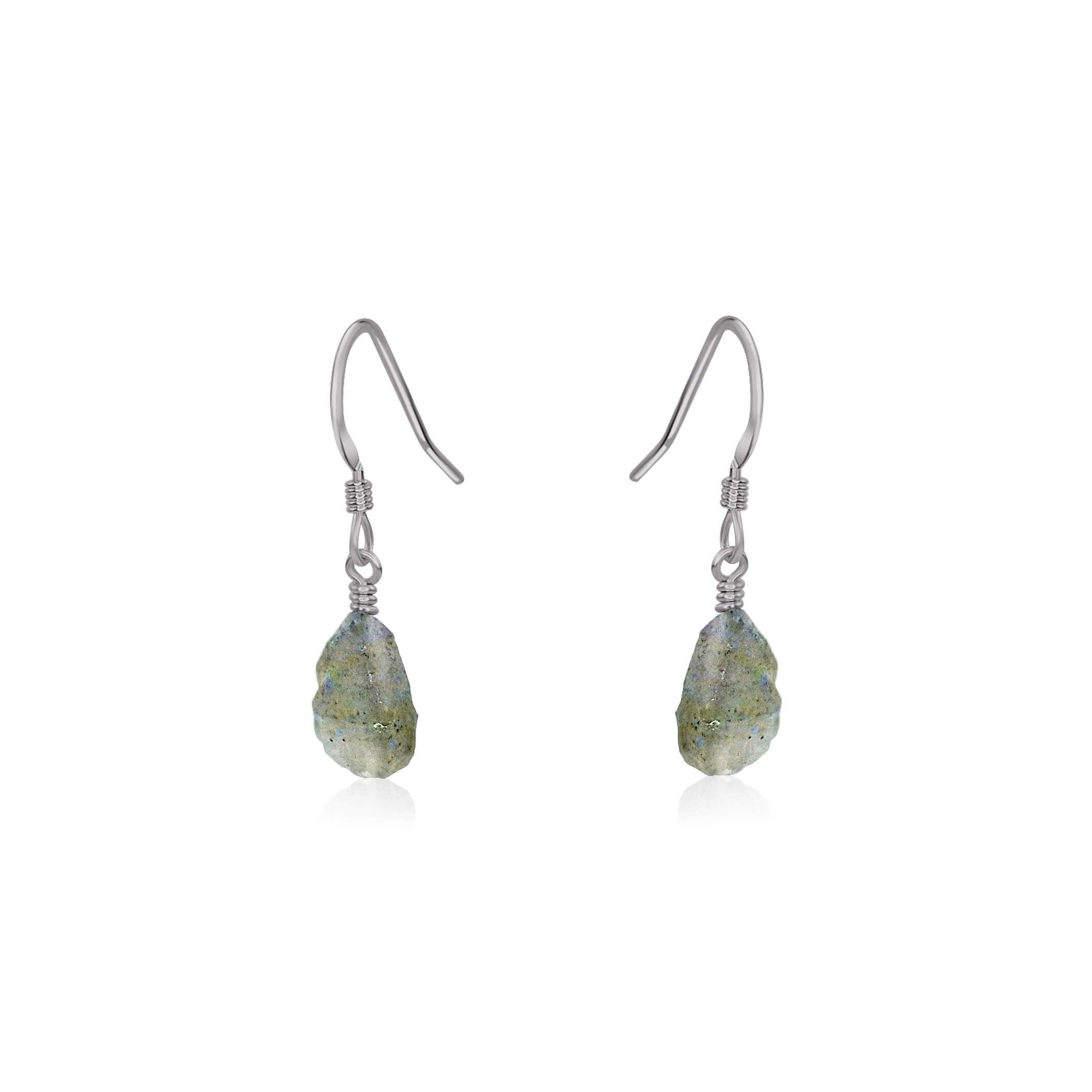 Raw Grey Labradorite Crystal Dangle Drop Earrings - Raw Grey Labradorite Crystal Dangle Drop Earrings - Stainless Steel - Luna Tide Handmade Crystal Jewellery