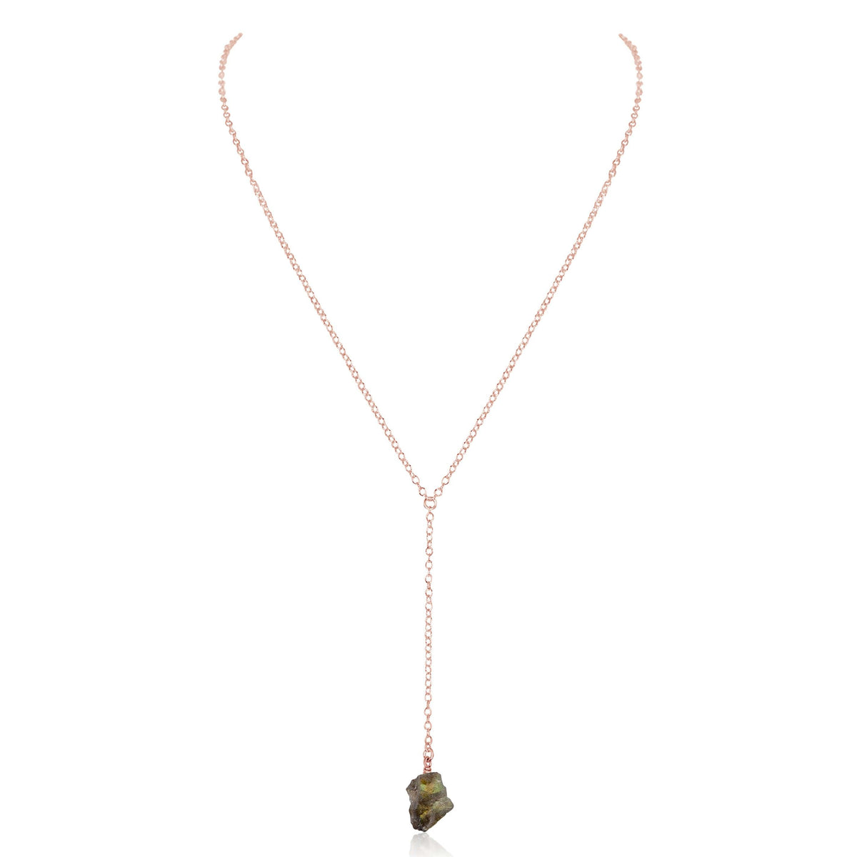 Raw Nugget Lariat - Labradorite - 14K Rose Gold Fill - Luna Tide Handmade Jewellery