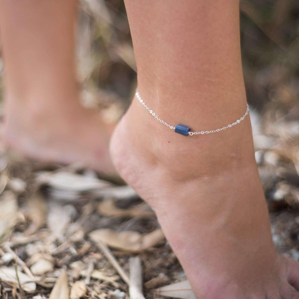 Raw Kyanite Crystal Nugget Anklet - Raw Kyanite Crystal Nugget Anklet - 14k Gold Fill - Luna Tide Handmade Crystal Jewellery