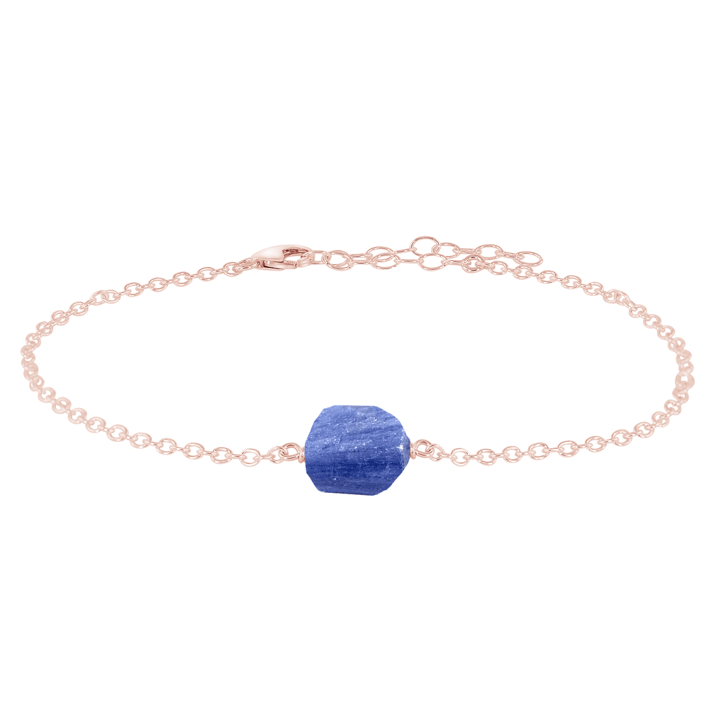 Raw Kyanite Crystal Nugget Anklet - Raw Kyanite Crystal Nugget Anklet - 14k Rose Gold Fill - Luna Tide Handmade Crystal Jewellery