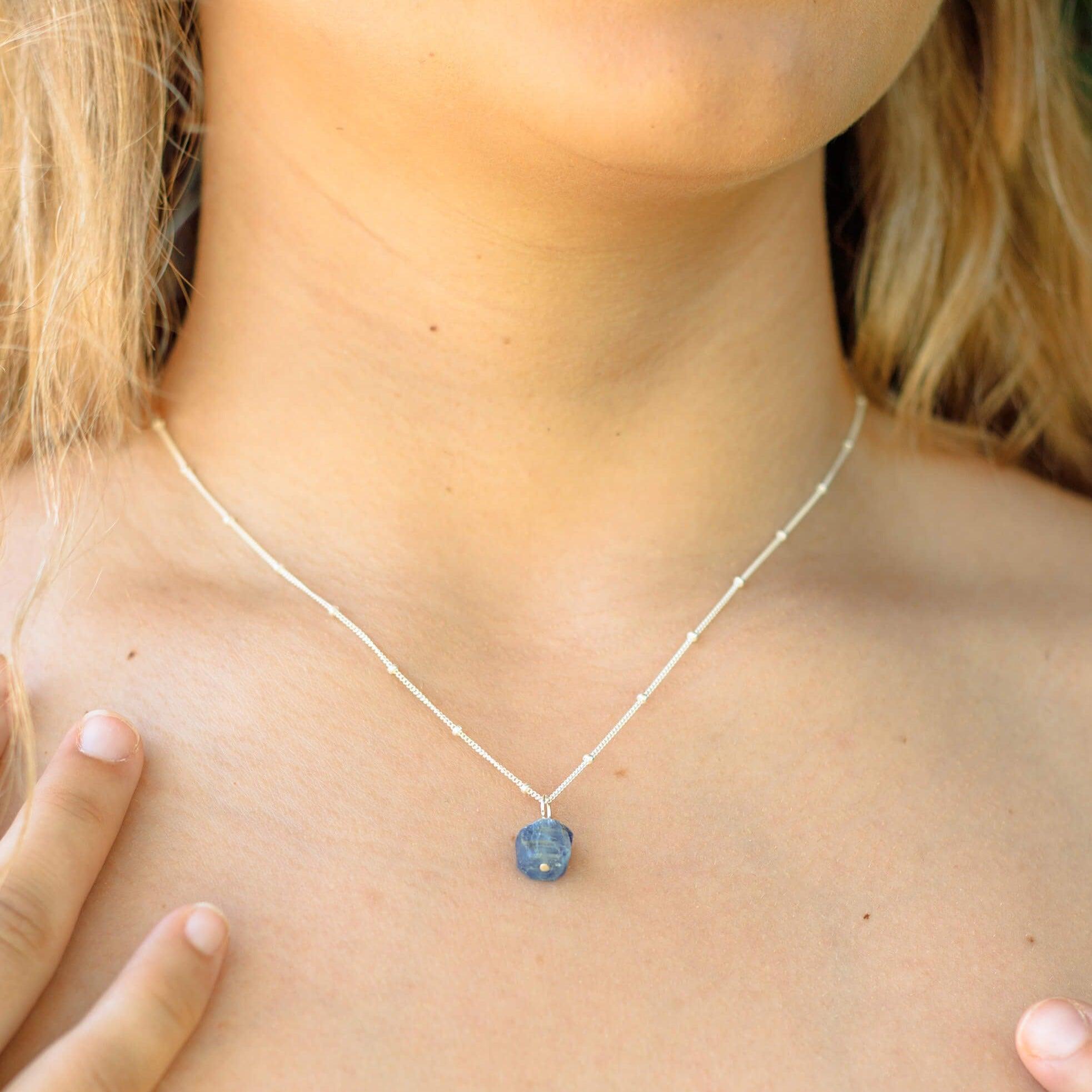 Raw Kyanite Natural Crystal Pendant Necklace - Raw Kyanite Natural Crystal Pendant Necklace - Sterling Silver / Satellite - Luna Tide Handmade Crystal Jewellery