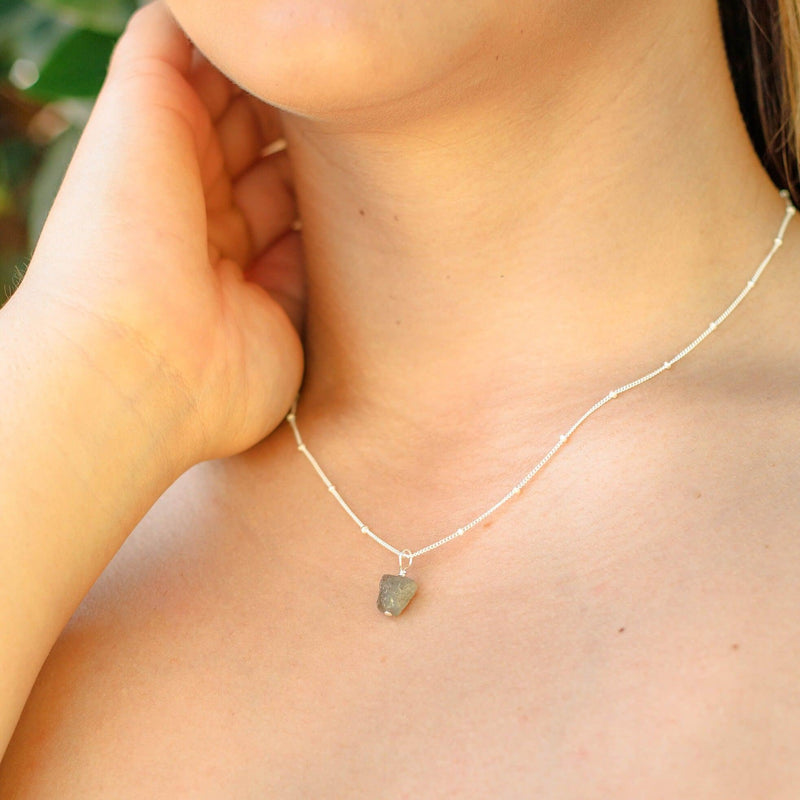 Raw Crystal Pendant Necklace - Labradorite - Sterling Silver Satellite - Luna Tide Handmade Jewellery