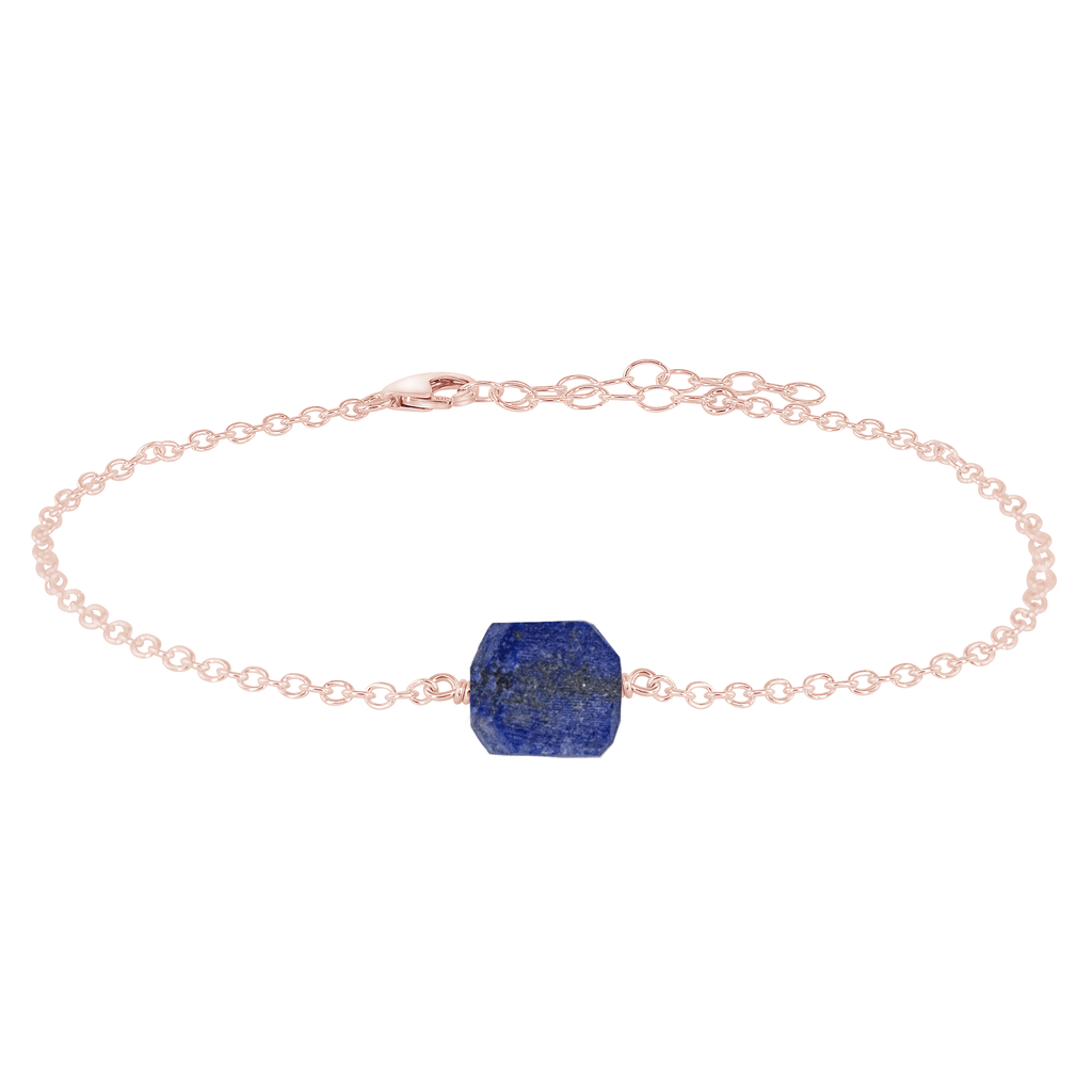 Raw Lapis Lazuli Crystal Nugget Anklet - Raw Lapis Lazuli Crystal Nugget Anklet - 14k Rose Gold Fill - Luna Tide Handmade Crystal Jewellery
