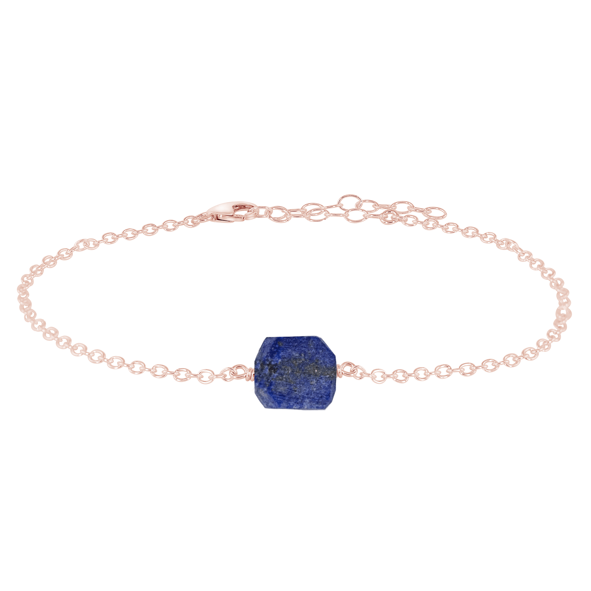 Raw Lapis Lazuli Crystal Nugget Anklet - Raw Lapis Lazuli Crystal Nugget Anklet - 14k Rose Gold Fill - Luna Tide Handmade Crystal Jewellery
