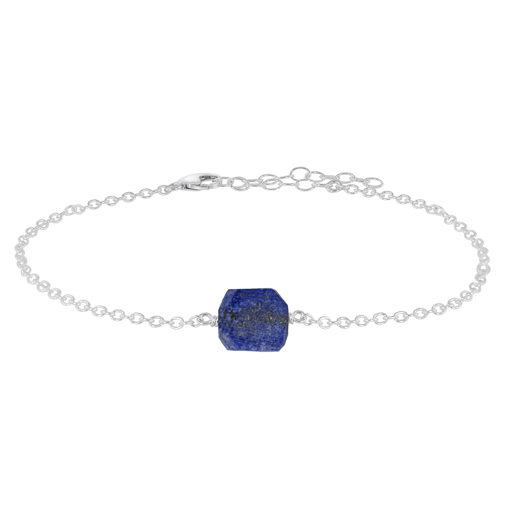 Raw Lapis Lazuli Crystal Nugget Anklet - Raw Lapis Lazuli Crystal Nugget Anklet - Sterling Silver - Luna Tide Handmade Crystal Jewellery