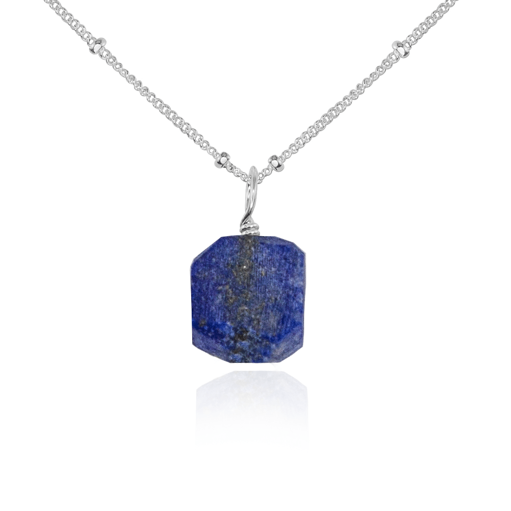 Raw Lapis Lazuli Natural Crystal Pendant Necklace - Raw Lapis Lazuli Natural Crystal Pendant Necklace - Sterling Silver / Satellite - Luna Tide Handmade Crystal Jewellery