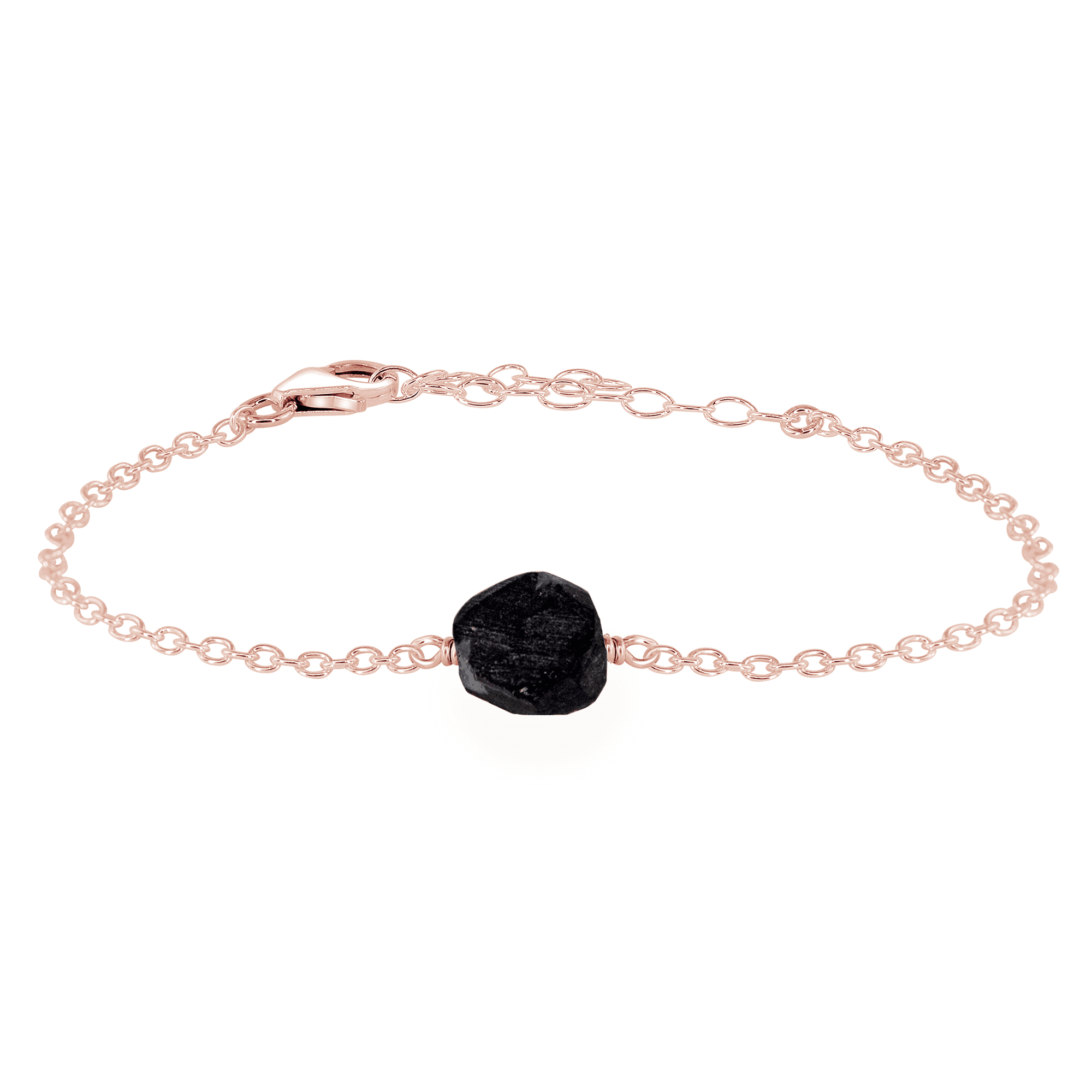 Raw Obsidian Crystal Nugget Bracelet - Raw Obsidian Crystal Nugget Bracelet - 14k Rose Gold Fill - Luna Tide Handmade Crystal Jewellery