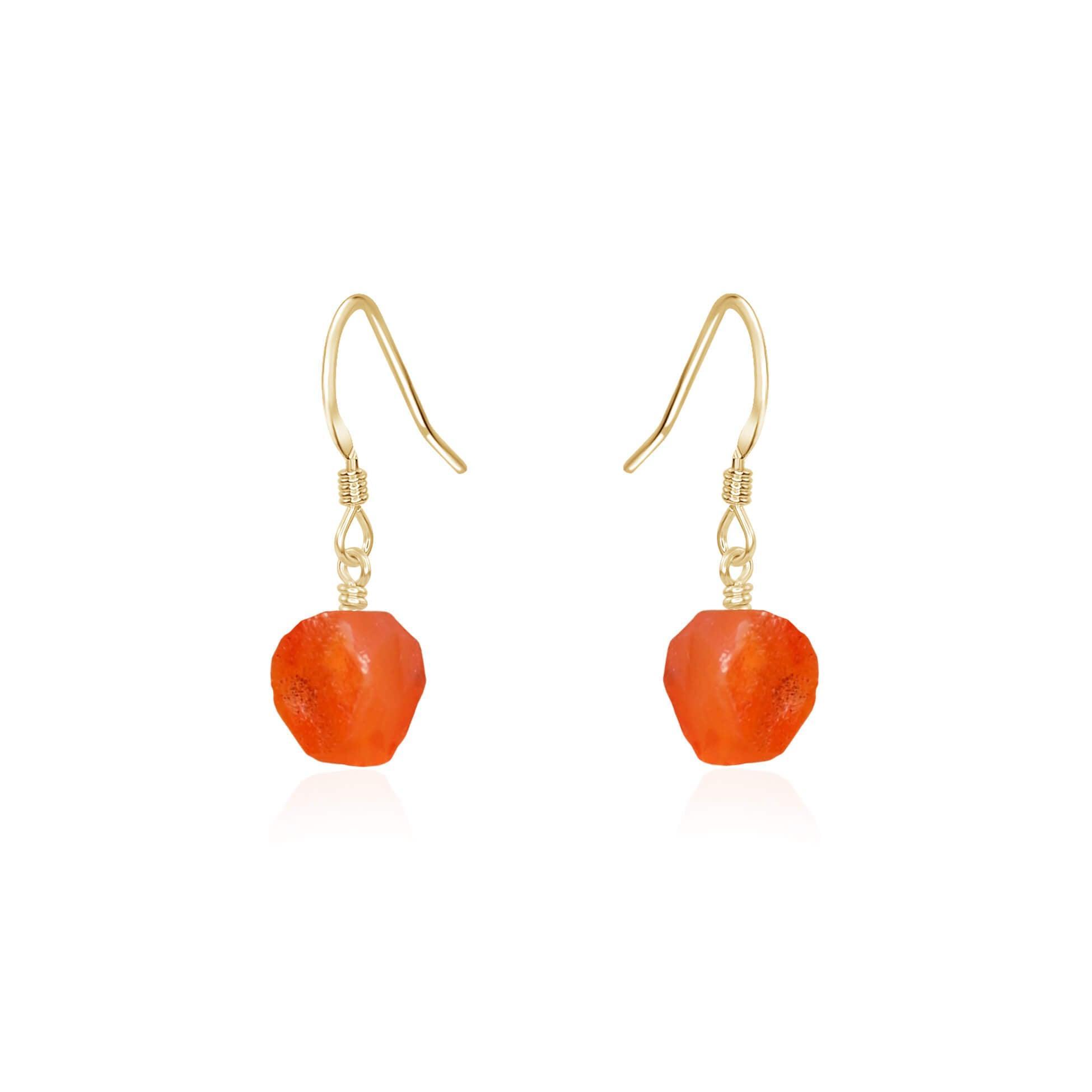 Raw Orange Carnelian Crystal Dangle Drop Earrings - Raw Orange Carnelian Crystal Dangle Drop Earrings - 14k Gold Fill - Luna Tide Handmade Crystal Jewellery