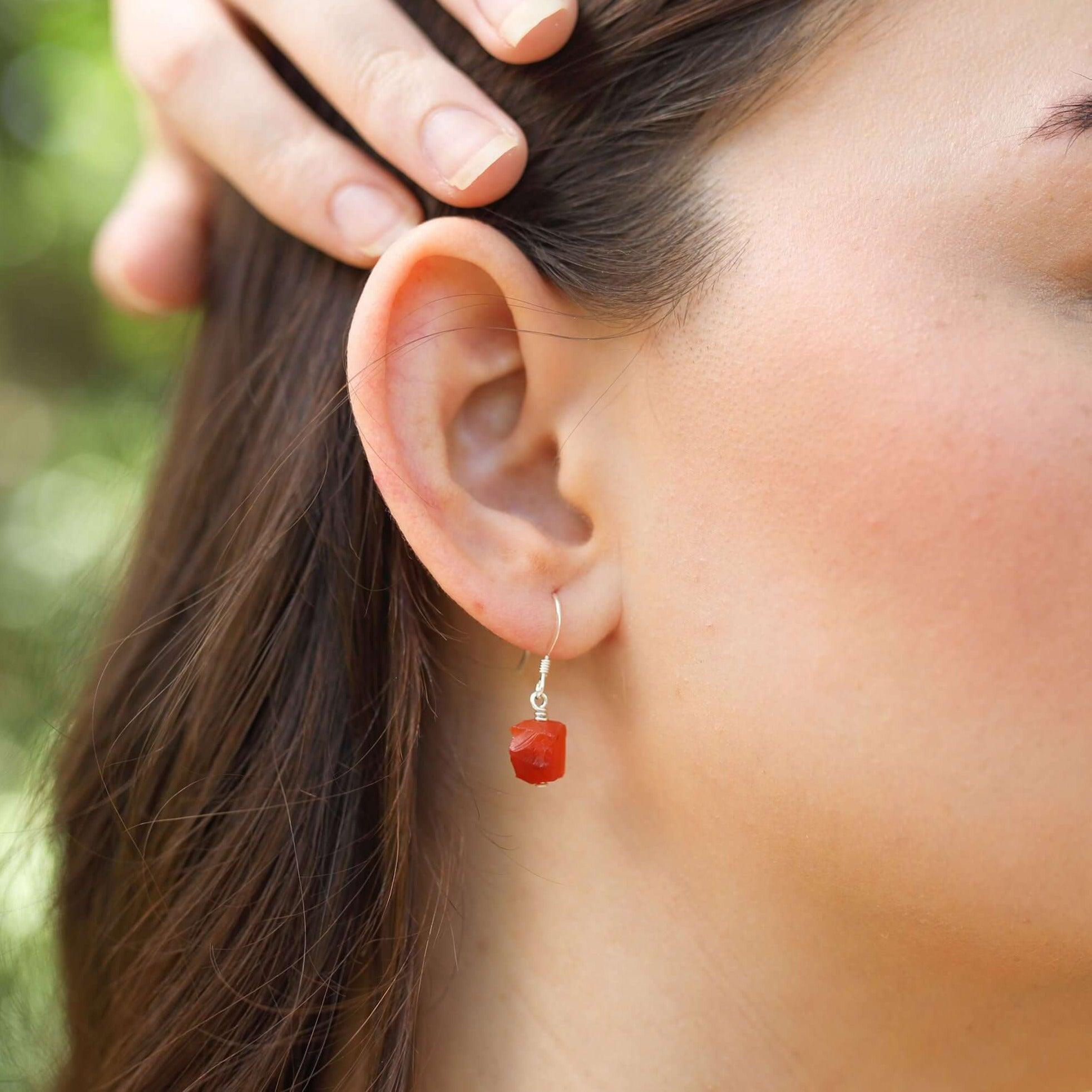 Raw Orange Carnelian Crystal Dangle Drop Earrings - Raw Orange Carnelian Crystal Dangle Drop Earrings - 14k Gold Fill - Luna Tide Handmade Crystal Jewellery