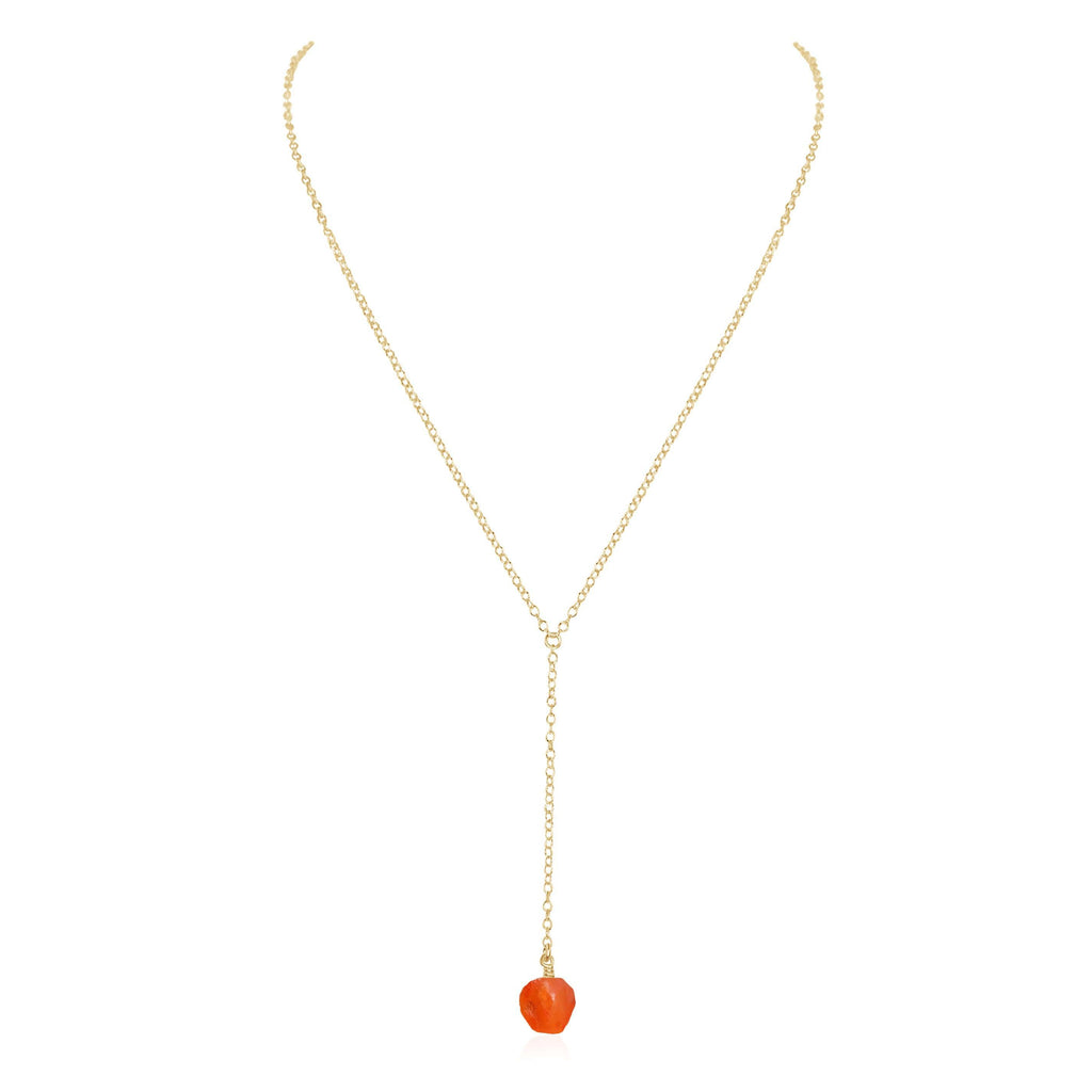 Raw Orange Carnelian Crystal Lariat Necklace - Raw Orange Carnelian Crystal Lariat Necklace - 14k Gold Fill - Luna Tide Handmade Crystal Jewellery