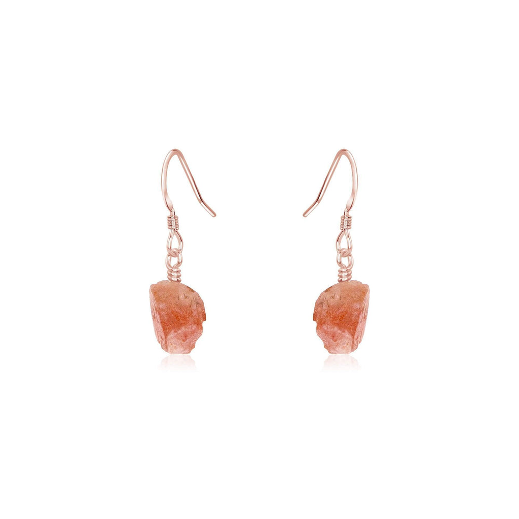 Raw Orange Sunstone Crystal Dangle Drop Earrings - Raw Orange Sunstone Crystal Dangle Drop Earrings - 14k Rose Gold Fill - Luna Tide Handmade Crystal Jewellery