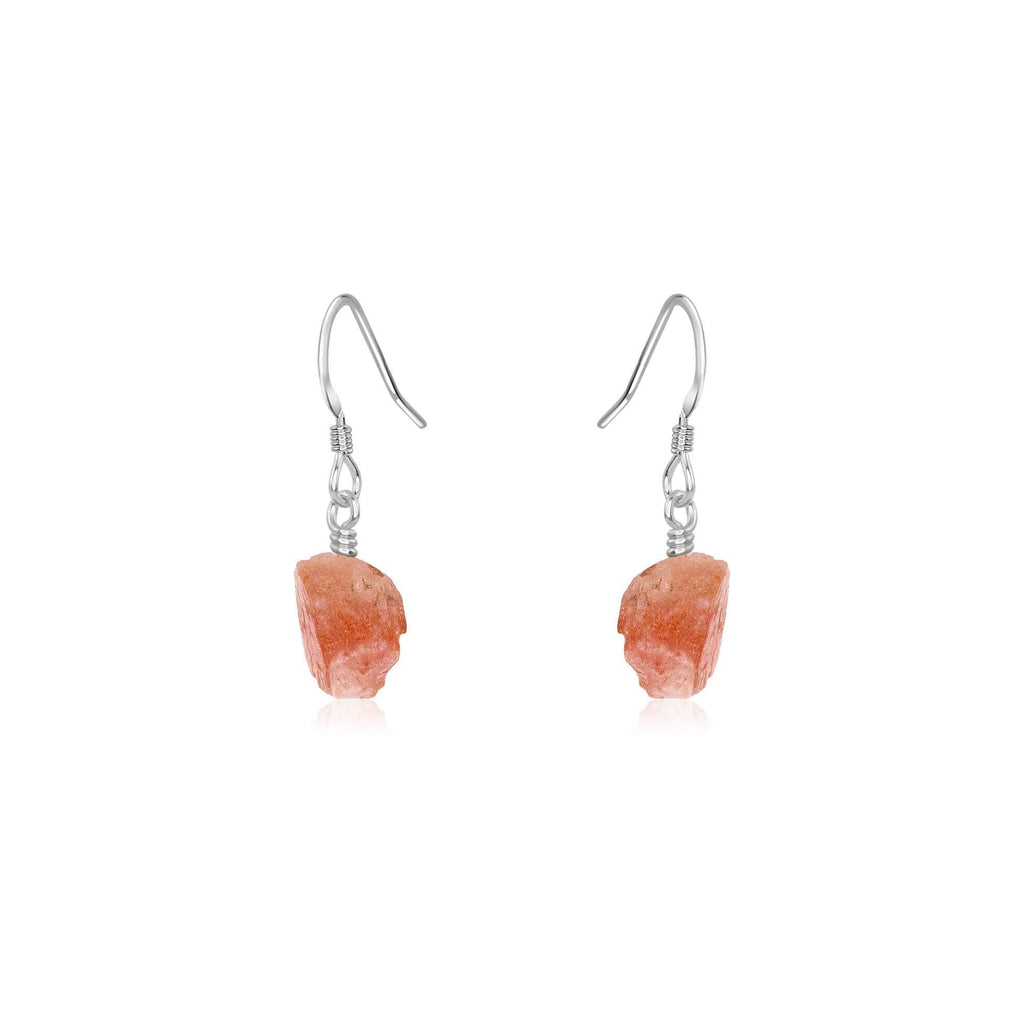 Raw Orange Sunstone Crystal Dangle Drop Earrings - Raw Orange Sunstone Crystal Dangle Drop Earrings - Sterling Silver - Luna Tide Handmade Crystal Jewellery