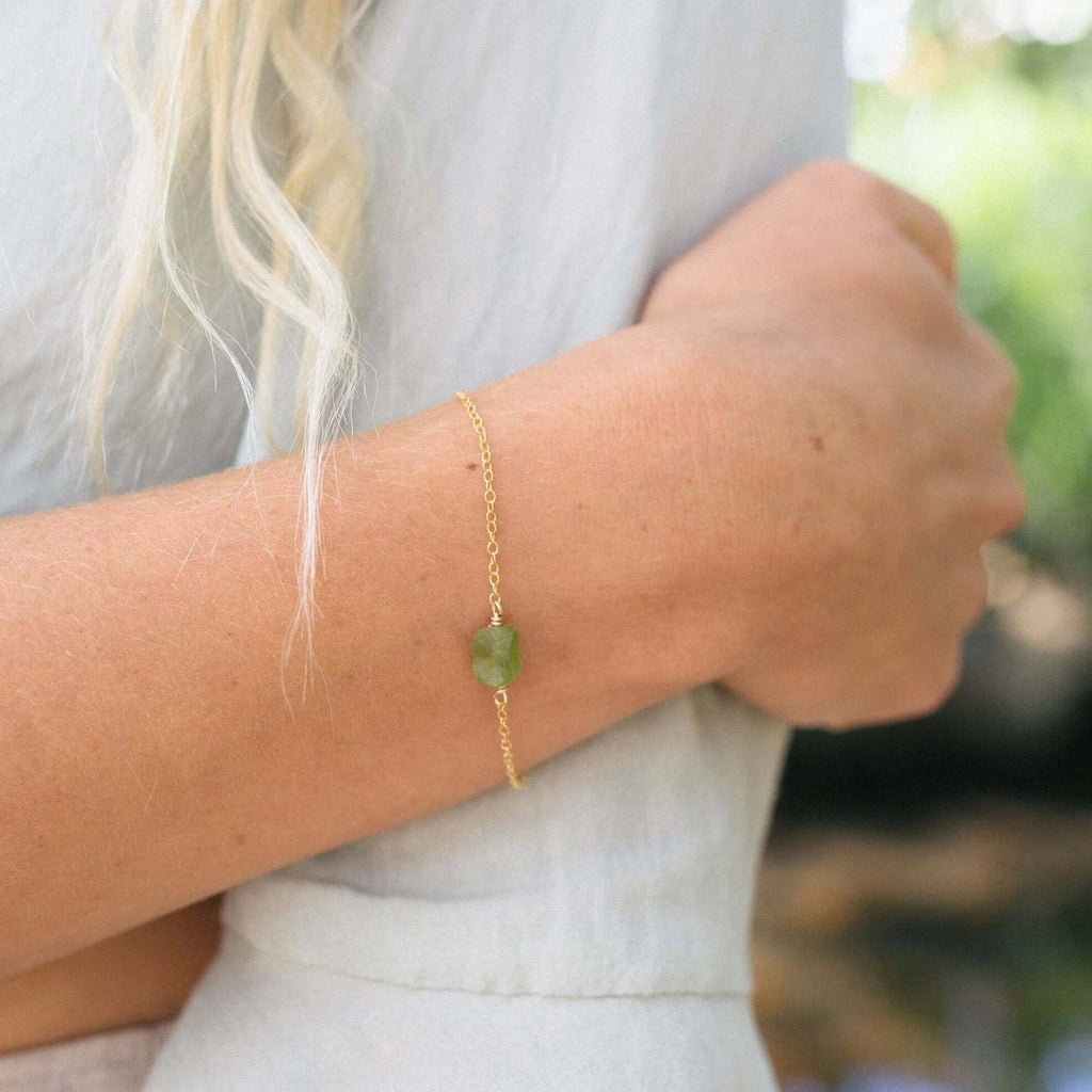Raw Peridot Crystal Nugget Bracelet - Raw Peridot Crystal Nugget Bracelet - Sterling Silver - Luna Tide Handmade Crystal Jewellery