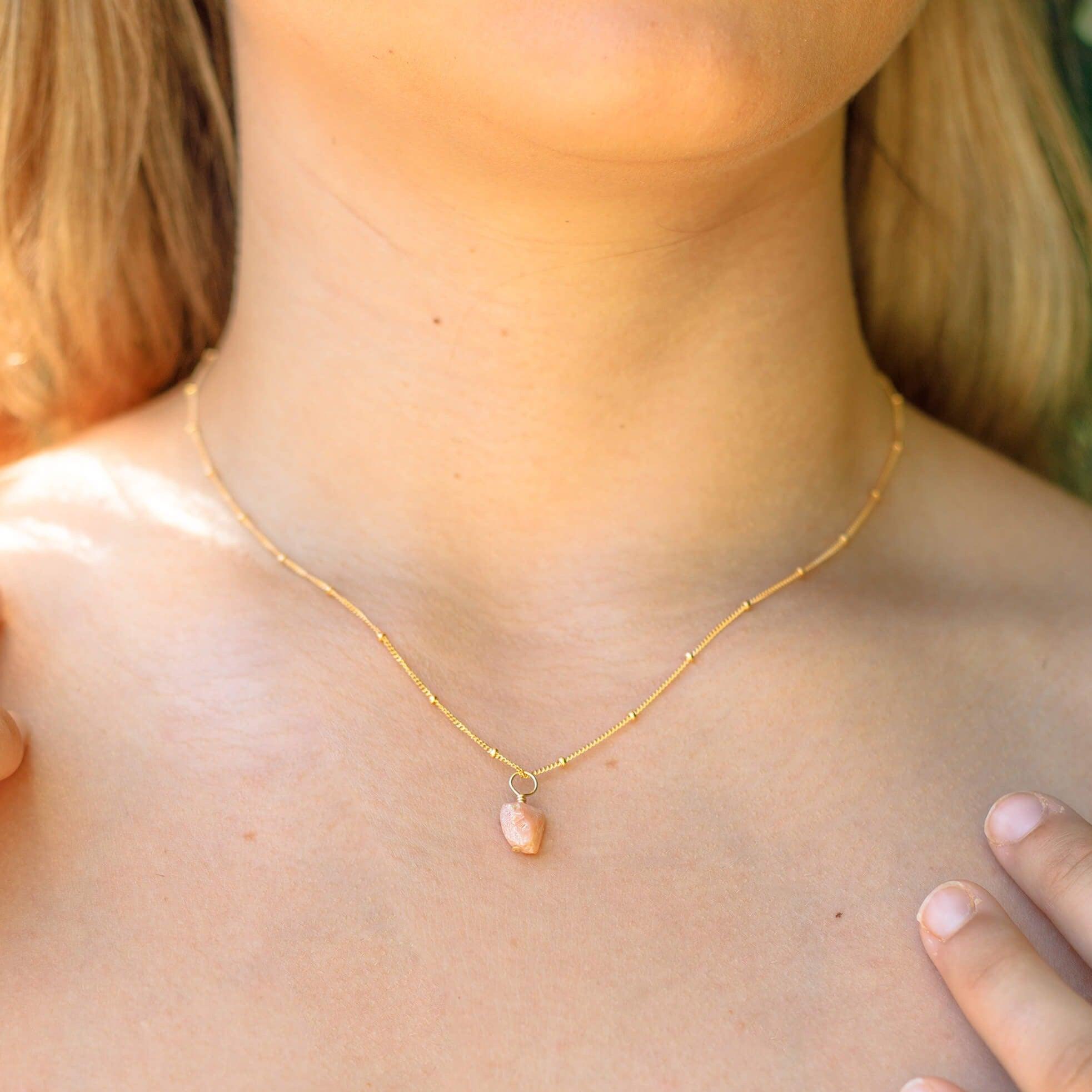Raw Pink Peruvian Opal Natural Crystal Pendant Necklace - Raw Pink Peruvian Opal Natural Crystal Pendant Necklace - 14k Gold Fill / Satellite - Luna Tide Handmade Crystal Jewellery