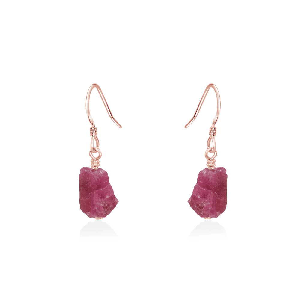 Raw Pink Tourmaline Crystal Dangle Drop Earrings - Raw Pink Tourmaline Crystal Dangle Drop Earrings - 14k Rose Gold Fill - Luna Tide Handmade Crystal Jewellery