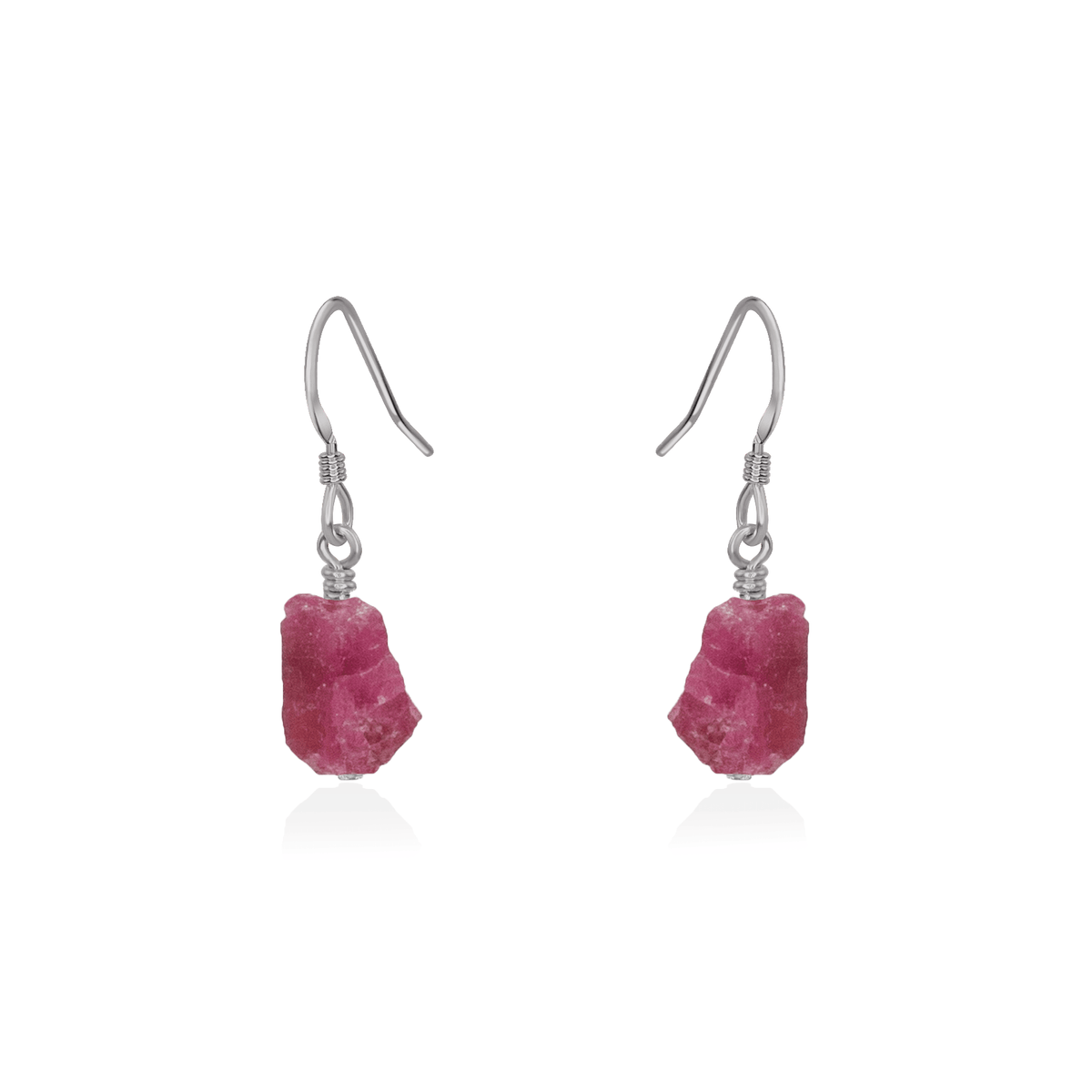 Raw Pink Tourmaline Crystal Dangle Drop Earrings - Raw Pink Tourmaline Crystal Dangle Drop Earrings - Stainless Steel - Luna Tide Handmade Crystal Jewellery