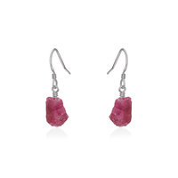 Raw Pink Tourmaline Crystal Dangle Drop Earrings - Raw Pink Tourmaline Crystal Dangle Drop Earrings - Stainless Steel - Luna Tide Handmade Crystal Jewellery