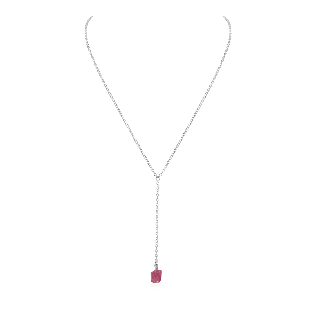 Raw Pink Tourmaline Crystal Lariat Necklace - Raw Pink Tourmaline Crystal Lariat Necklace - Sterling Silver - Luna Tide Handmade Crystal Jewellery