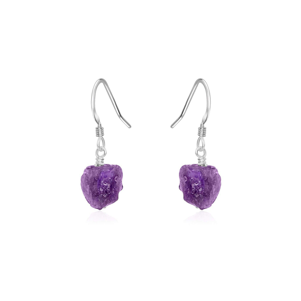 Raw Purple Amethyst Crystal Dangle Drop Earrings - Raw Purple Amethyst Crystal Dangle Drop Earrings - Sterling Silver - Luna Tide Handmade Crystal Jewellery