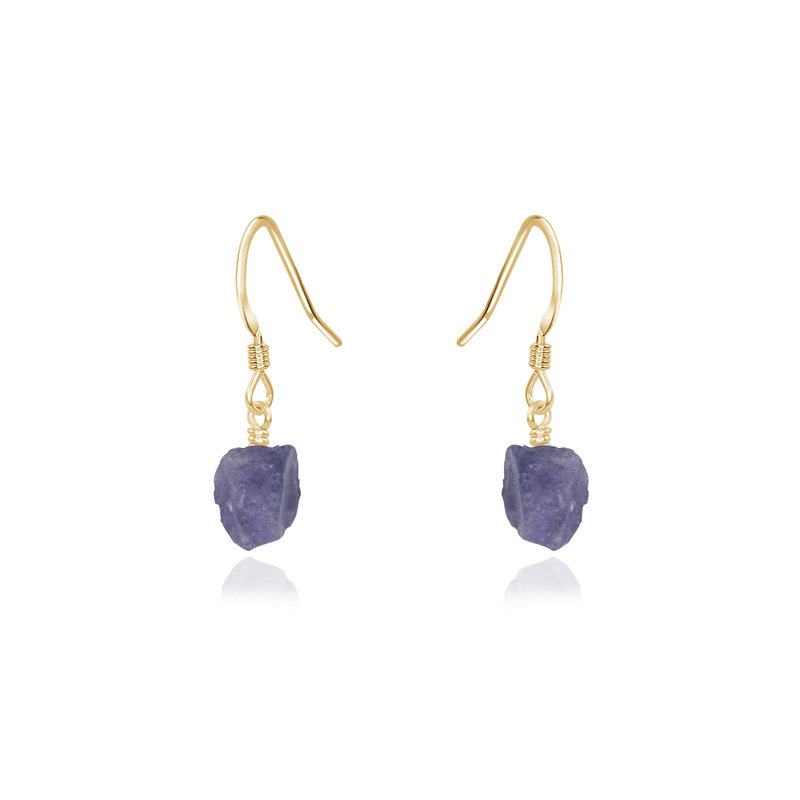 Raw Purple Tanzanite Crystal Dangle Drop Earrings - Raw Purple Tanzanite Crystal Dangle Drop Earrings - 14k Gold Fill - Luna Tide Handmade Crystal Jewellery