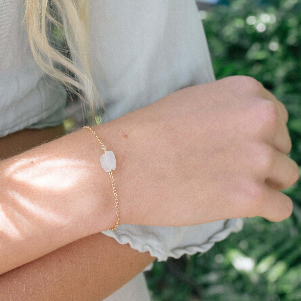 Raw Rainbow Moonstone Crystal Nugget Bracelet - Raw Rainbow Moonstone Crystal Nugget Bracelet - Sterling Silver - Luna Tide Handmade Crystal Jewellery