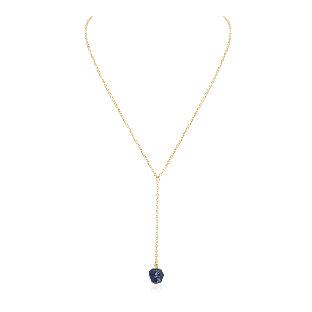 Raw Sapphire Crystal Lariat Necklace - Raw Sapphire Crystal Lariat Necklace - 14k Gold Fill - Luna Tide Handmade Crystal Jewellery
