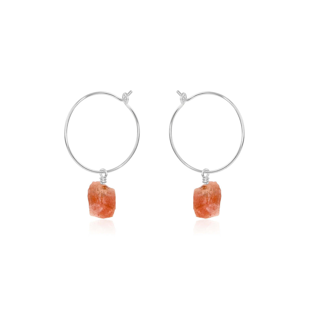Raw Sunstone Gemstone Dangle Hoop Earrings - Raw Sunstone Gemstone Dangle Hoop Earrings - Sterling Silver - Luna Tide Handmade Crystal Jewellery