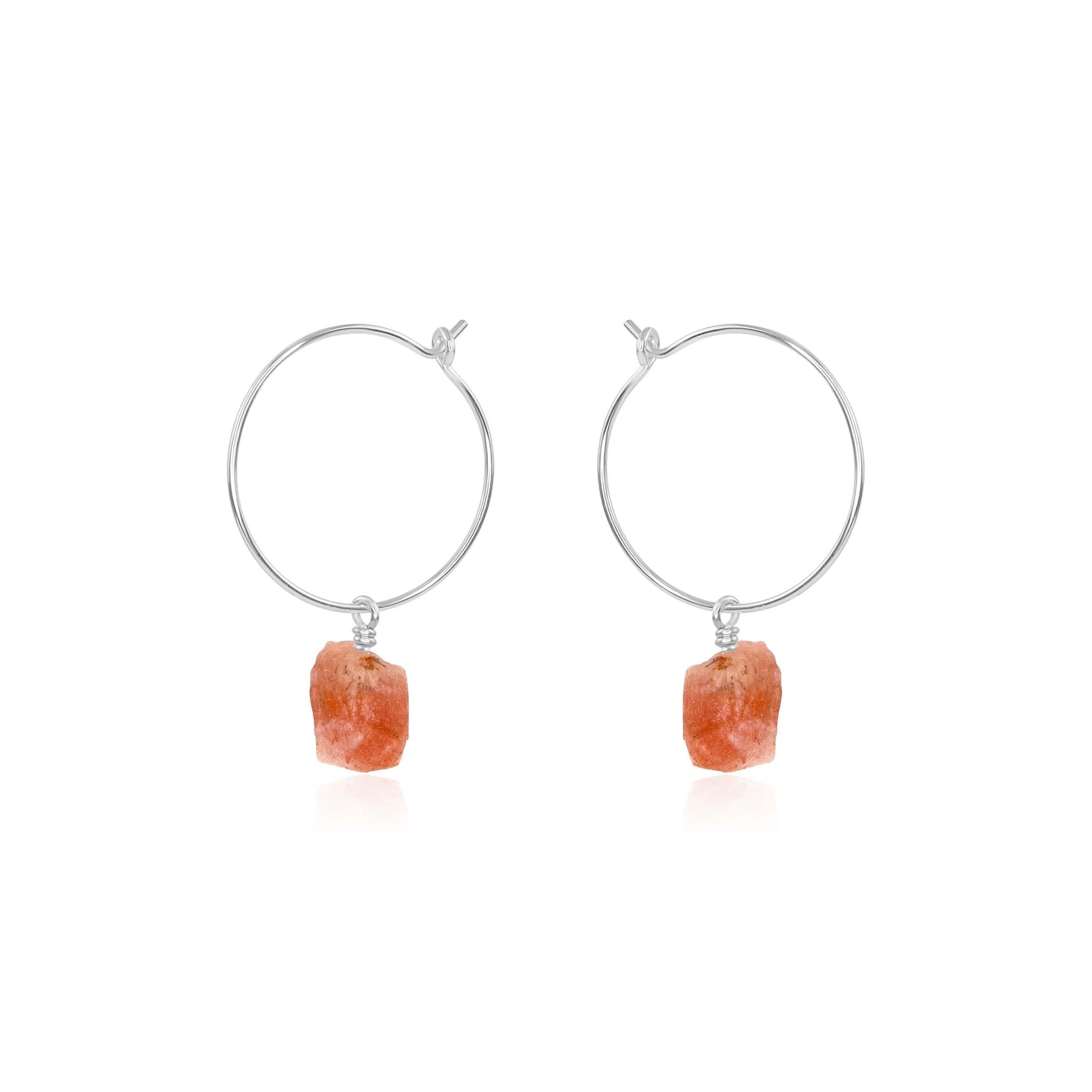 Raw Sunstone Gemstone Dangle Hoop Earrings - Raw Sunstone Gemstone Dangle Hoop Earrings - Sterling Silver - Luna Tide Handmade Crystal Jewellery