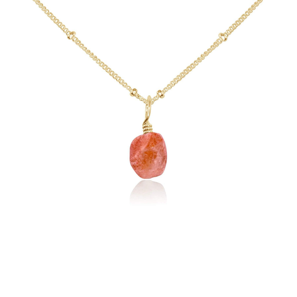 Raw Sunstone Natural Crystal Pendant Necklace - Raw Sunstone Natural Crystal Pendant Necklace - 14k Gold Fill / Satellite - Luna Tide Handmade Crystal Jewellery