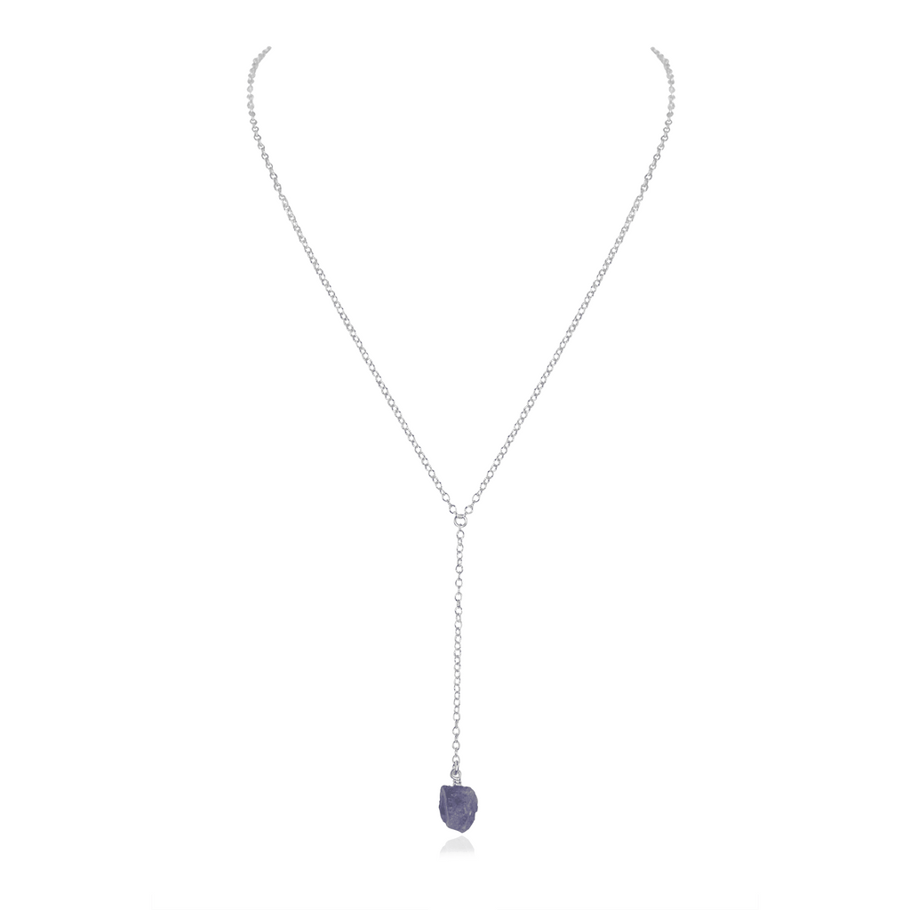 Raw Tanzanite Crystal Lariat Necklace - Raw Tanzanite Crystal Lariat Necklace - Sterling Silver - Luna Tide Handmade Crystal Jewellery
