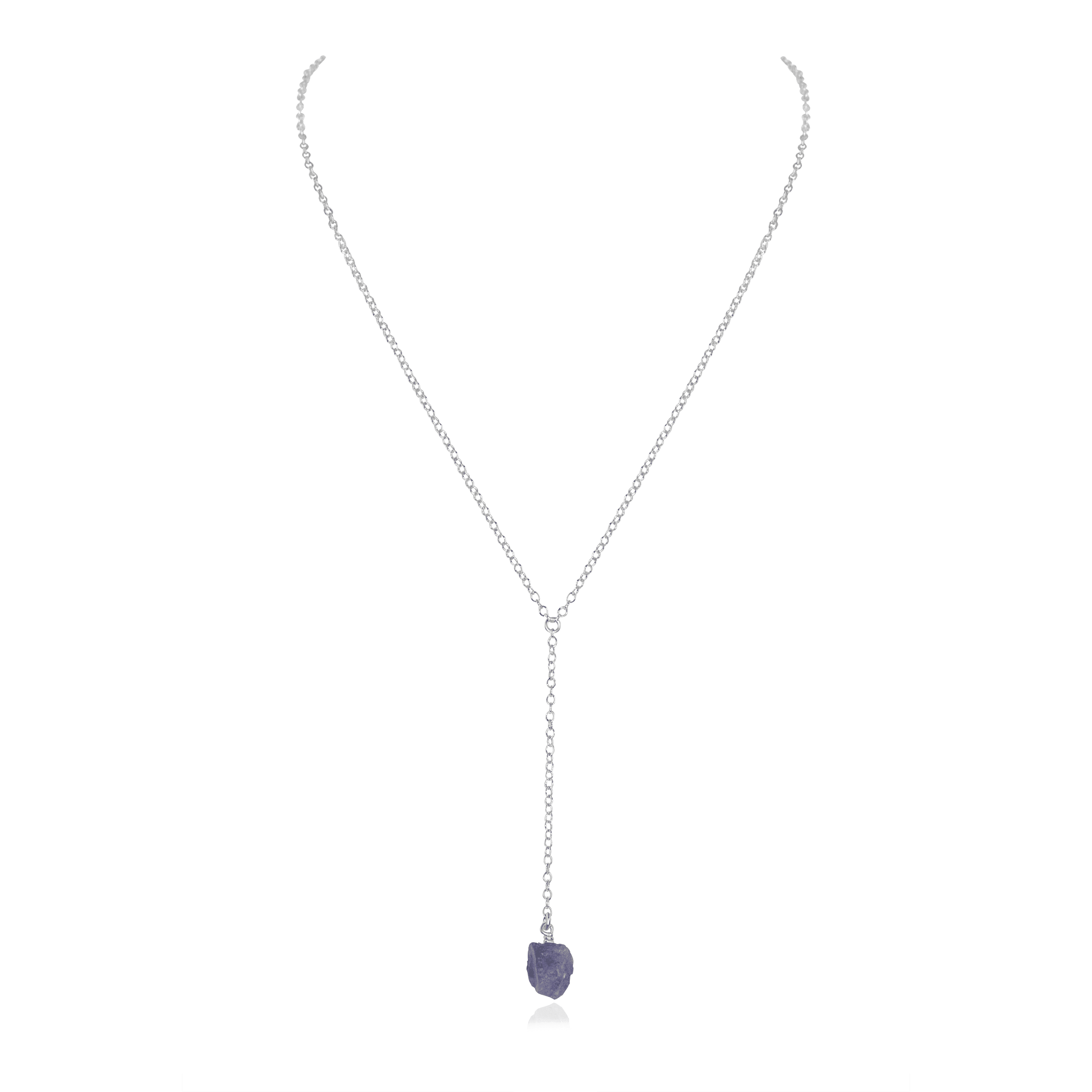 Raw Tanzanite Crystal Lariat Necklace - Raw Tanzanite Crystal Lariat Necklace - Sterling Silver - Luna Tide Handmade Crystal Jewellery