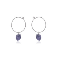 Raw Tanzanite Gemstone Dangle Hoop Earrings - Raw Tanzanite Gemstone Dangle Hoop Earrings - Stainless Steel - Luna Tide Handmade Crystal Jewellery