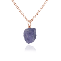 Raw Tanzanite Natural Crystal Pendant Necklace - Raw Tanzanite Natural Crystal Pendant Necklace - 14k Rose Gold Fill / Cable - Luna Tide Handmade Crystal Jewellery