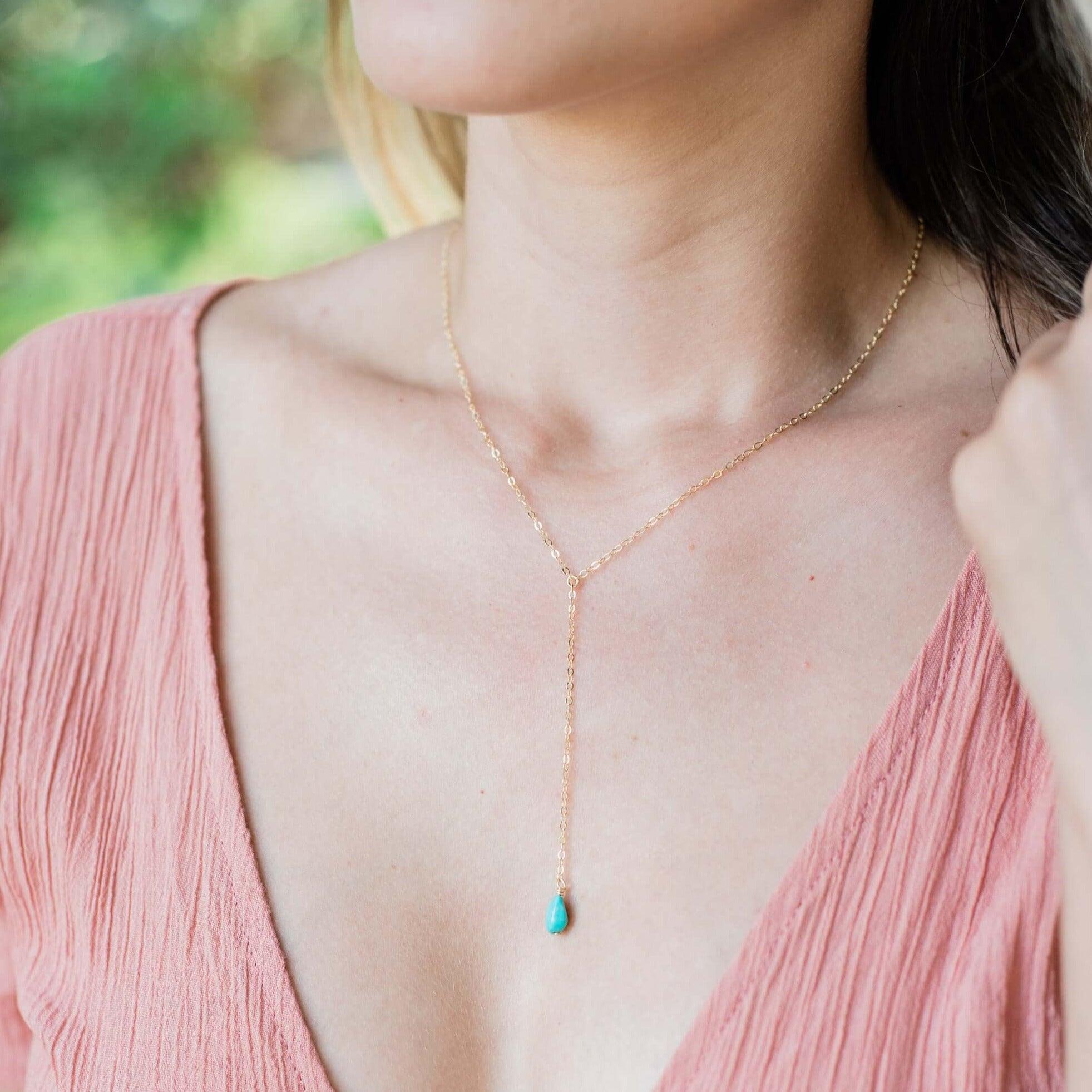 Raw Turquoise Crystal Lariat Necklace - Raw Turquoise Crystal Lariat Necklace - Sterling Silver - Luna Tide Handmade Crystal Jewellery
