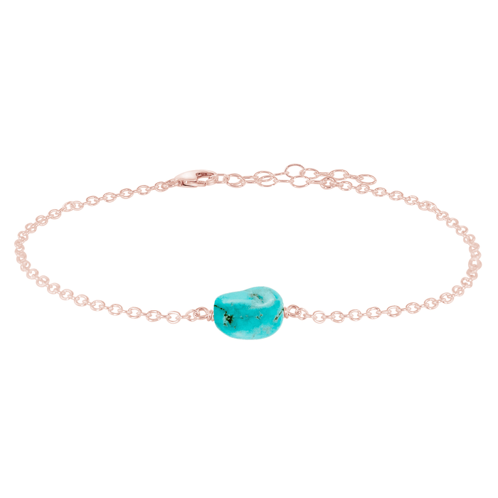Raw Turquoise Crystal Nugget Anklet - Raw Turquoise Crystal Nugget Anklet - 14k Rose Gold Fill - Luna Tide Handmade Crystal Jewellery