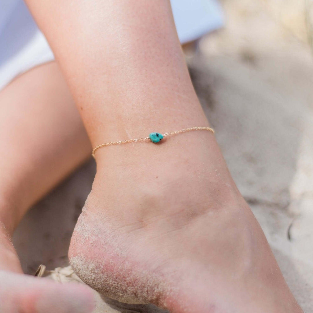 Raw Turquoise Crystal Nugget Anklet - Raw Turquoise Crystal Nugget Anklet - Sterling Silver - Luna Tide Handmade Crystal Jewellery