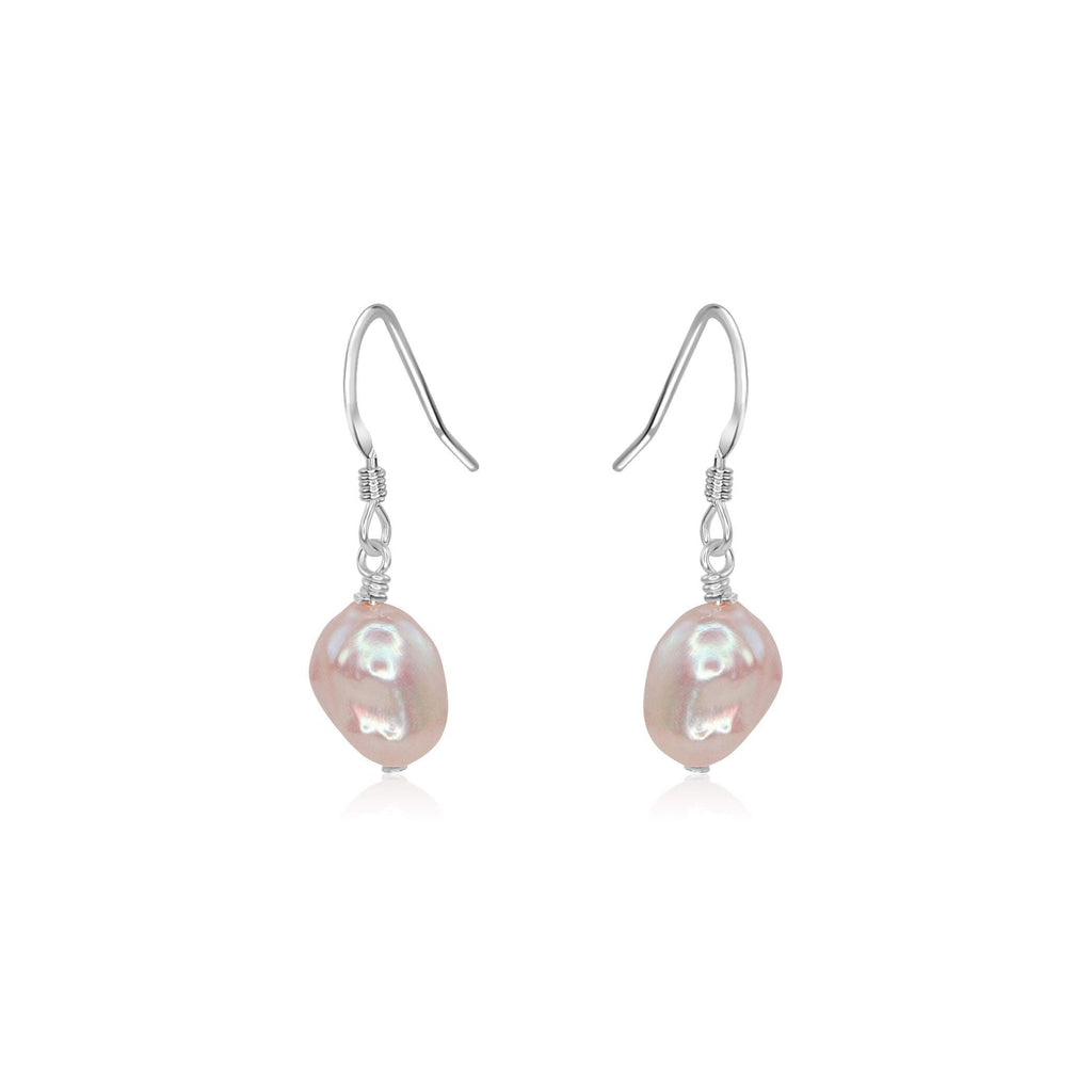 Raw White Freshwater Pearl Crystal Dangle Drop Earrings - Raw White Freshwater Pearl Crystal Dangle Drop Earrings - Sterling Silver - Luna Tide Handmade Crystal Jewellery