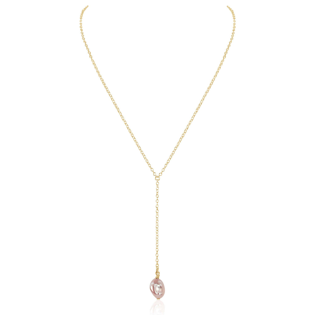 Raw White Freshwater Pearl Crystal Lariat Necklace - Raw White Freshwater Pearl Crystal Lariat Necklace - 14k Gold Fill - Luna Tide Handmade Crystal Jewellery