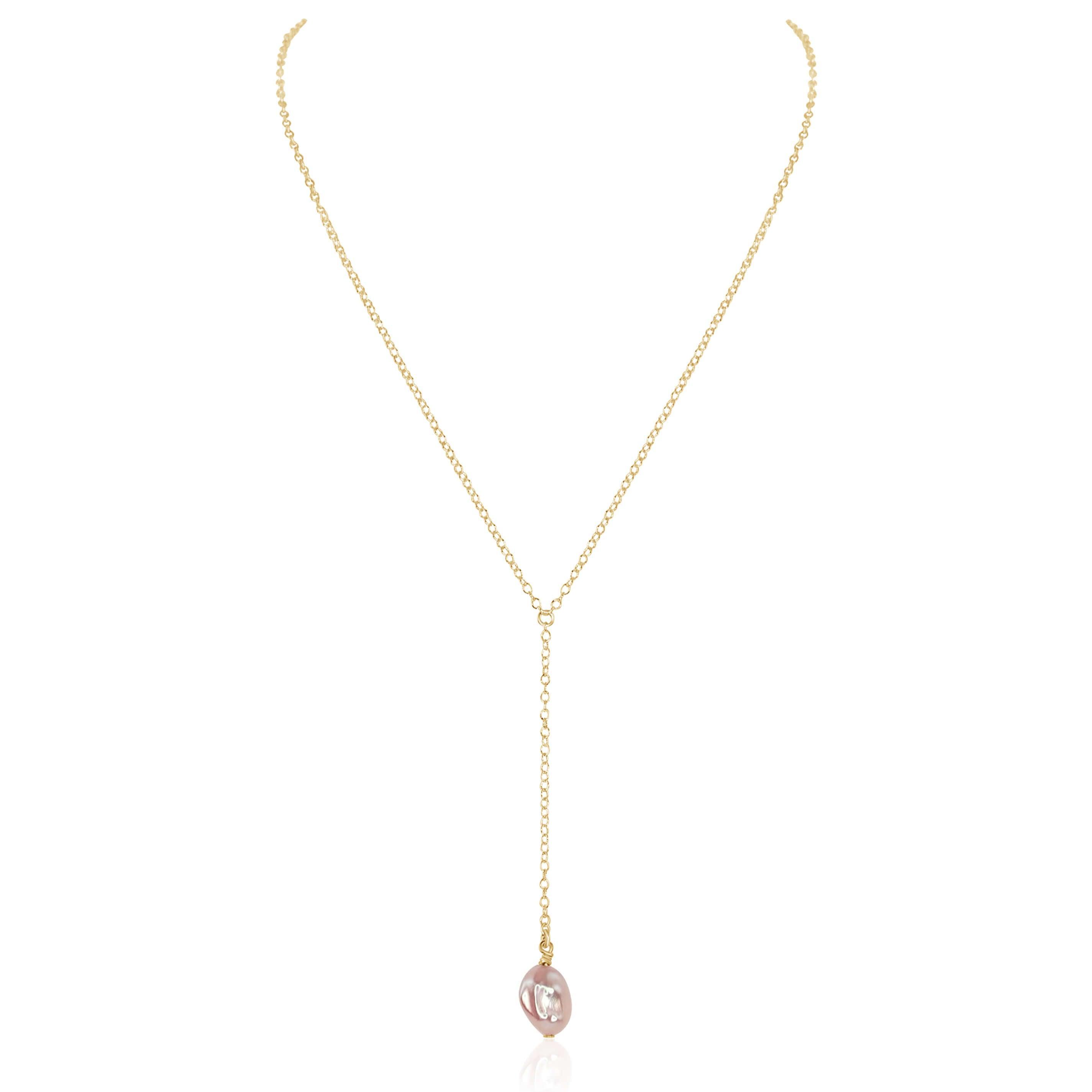 Raw White Freshwater Pearl Crystal Lariat Necklace - Raw White Freshwater Pearl Crystal Lariat Necklace - 14k Gold Fill - Luna Tide Handmade Crystal Jewellery